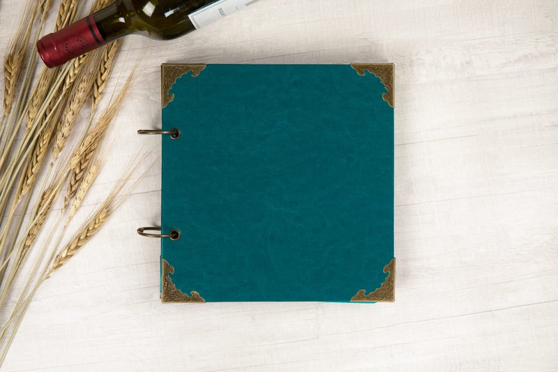 potricher 10 x 10 Inch Leather Hardcover 80 Pages DIY Scrapbook Photo Album Blank Craft Paper Wedding Anniversary Family Photo Scrapbook Album (Blue, 10 x 10 Inch) - Image 2
